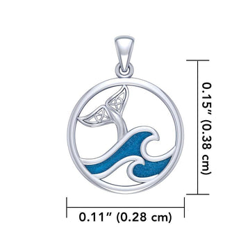 Sterling Silver Round Celtic Whale Tail Pendant with Enamel Wave TPD5185 - Jewelry